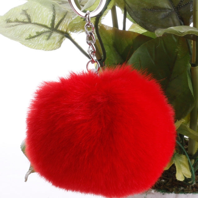 Simple Key Chain Fur Ball Pompon Keychain Pompom Artificial Rabbit Fur Animal Keychains for Woman Car Bag Key Rings – Durable Build, Easy to Use red