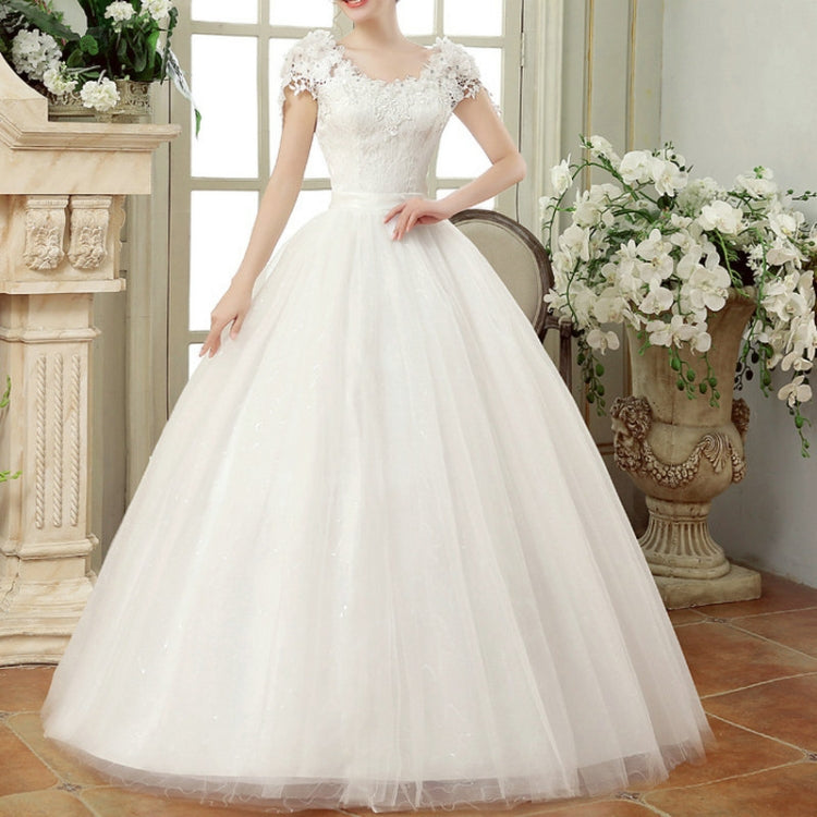 Vintage Lace Short Sleeved Round Neck Slim Slim Wedding Dress, S, M, XL S