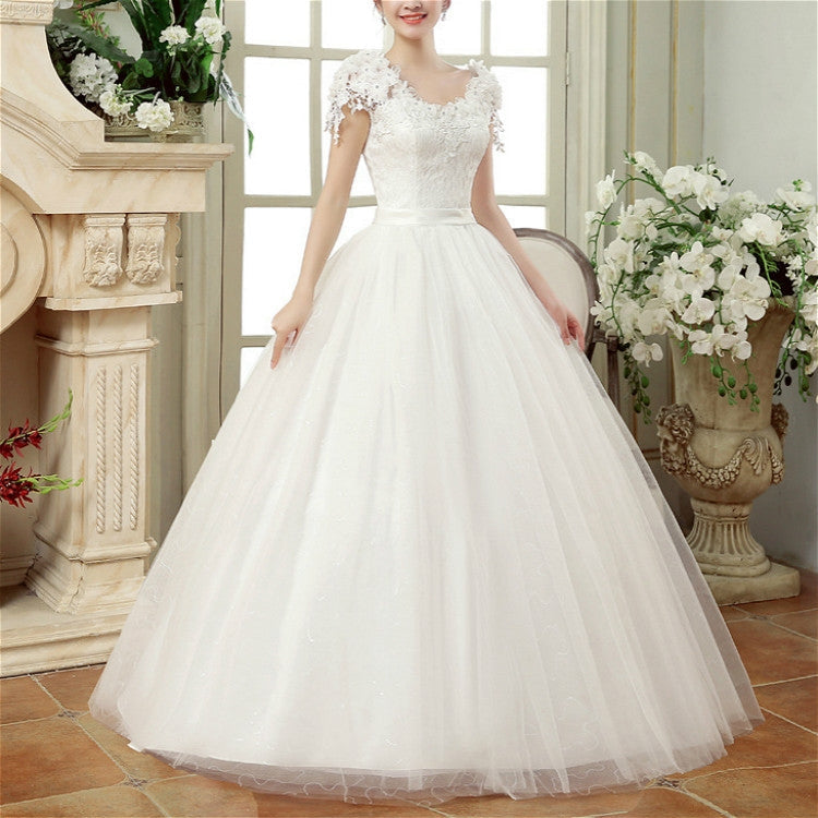 Vintage Lace Short Sleeved Round Neck Slim Slim Wedding Dress, S, M, XL