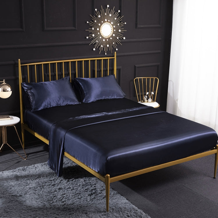 Home Ice Silk Simulation Silk Four-Piece Pillowcase Flat Sheet Fitted Sheet Set, US-Full/UK-D:138x190x35cm, US-Queen/UK-K:153x203x35cm US-Full UK-D:138x190x35cm Royal Blue