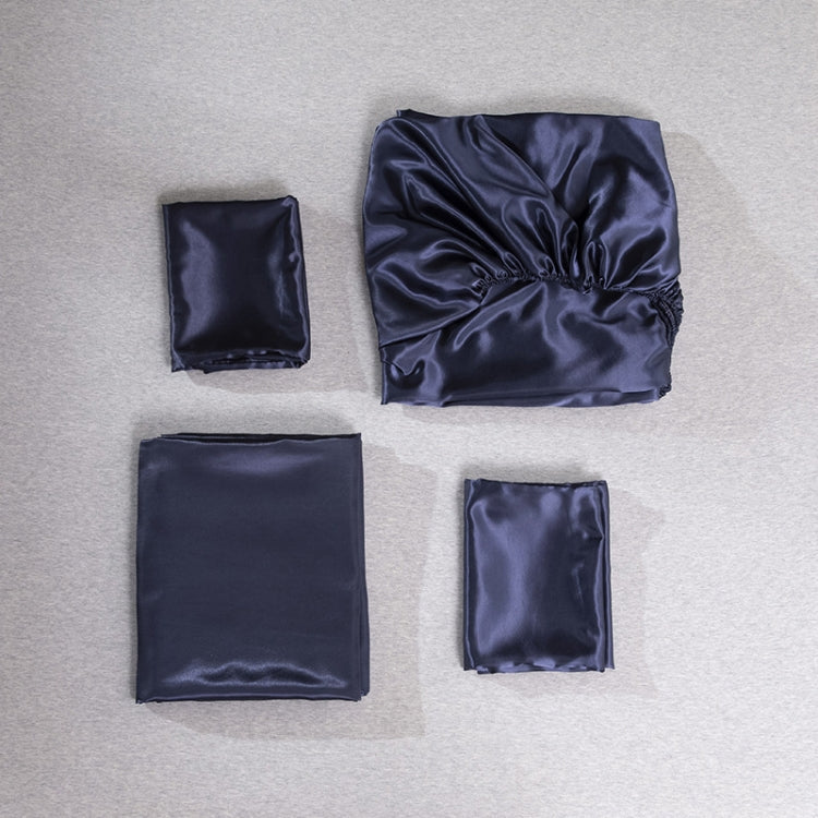 Home Ice Silk Simulation Silk Four-Piece Pillowcase Flat Sheet Fitted Sheet Set, US-King:198x203x35cm, UK-SK:180x200x35cm, US-King: 198x203x35cm