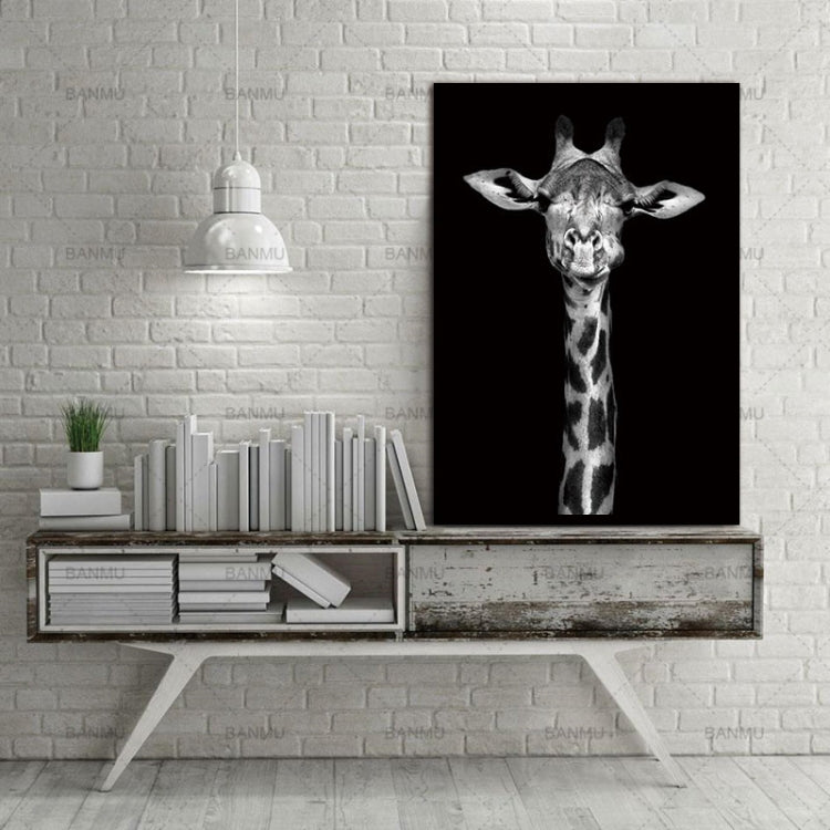 Simple Black and White Animal Decoration Painting Study Living Room Sofa Background Wall Painting Without Frame, 21X30cm