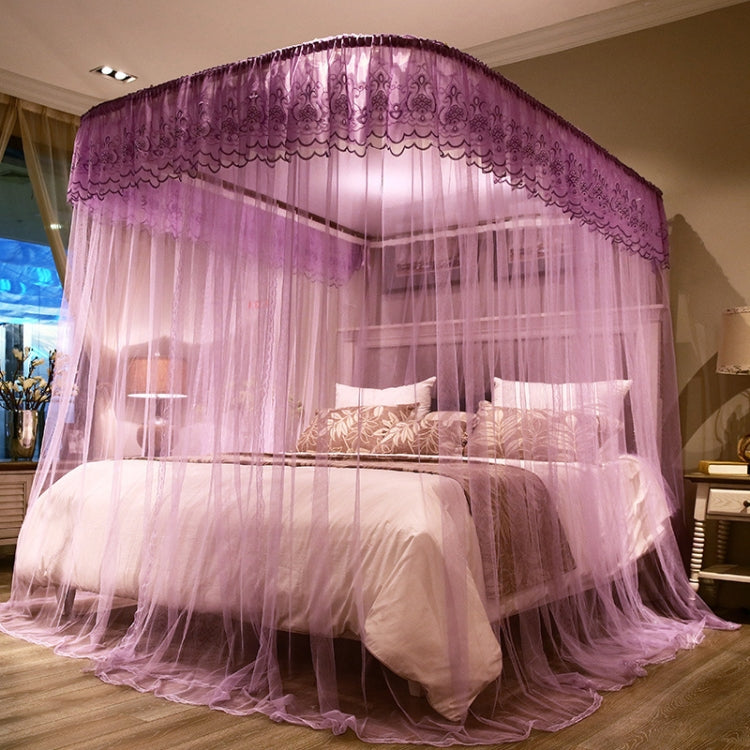 U-shaped Guide Rail Retractable Three-door Mosquito Net, 120x200 cm, 150x200 cm, 180x200 cm, 180x220 cm – Durable Build, Easy to Use 180x220 cm Purple