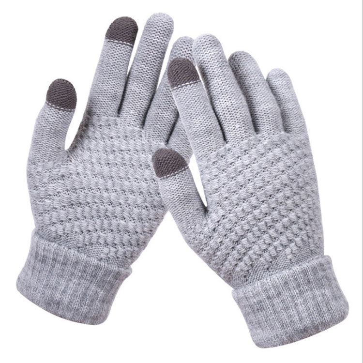 Winter Touch Screen Gloves Women Men Warm Stretch Knit Mittens Imitation Wool Thicken Full Finger Gloves, White, Grey, Black, Yellow, Navy Blue, Kids White, Kids Black, A-Navy Blue, A-Black, A-White, A-Grey, B-Grey, B-Blue, C-Yellow, C-Blue,... Grey