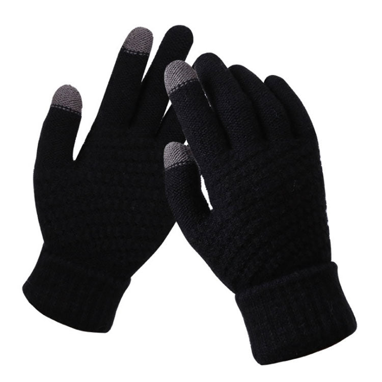 Winter Touch Screen Gloves Women Men Warm Stretch Knit Mittens Imitation Wool Thicken Full Finger Gloves, White, Grey, Black, Yellow, Navy Blue, Kids White, Kids Black, A-Navy Blue, A-Black, A-White, A-Grey, B-Grey, B-Blue, C-Yellow, C-Blue,... Black