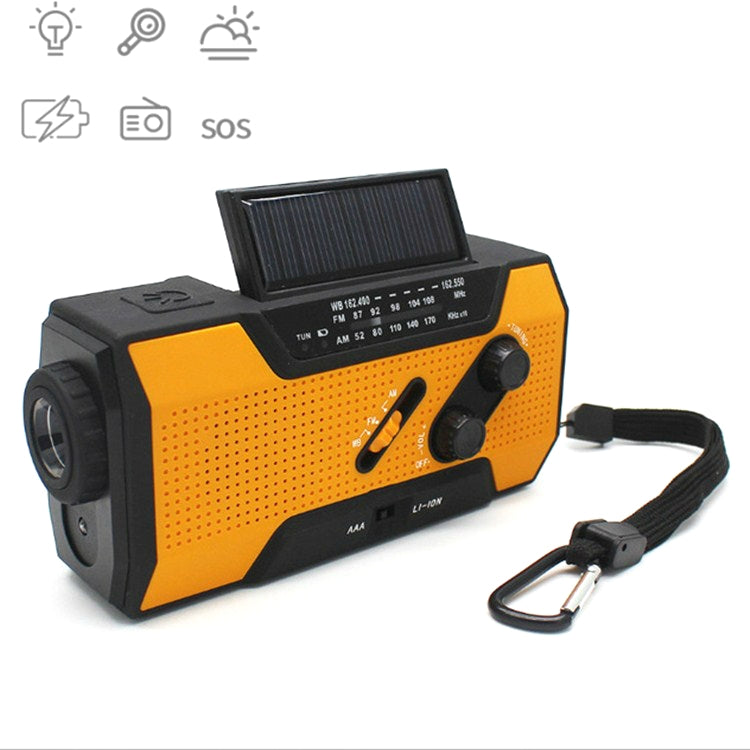 Multifunctional Hand Crank Solar Power LED Flashlight Full Band FM Radio Desk Lamp Alarm, US Version NOAA US Version NOAA Orange