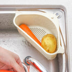 Kitchen Vegetable Rack Household Sink Drain Rack Triangle Storage Hanger Free Punch Tray Hanging Basket Beige