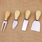 4pcs / Set Stainless Steel Cheese Knife Bamboo Handle Cheese Slicer Wood Handle Cheese Knives Set Cutter, 4 in 1 Cheese Knife