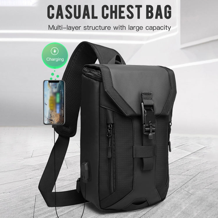 Ozuko 9334 Men Outdoor Multifunctional Waterproof Messenger Bag with External USB Charging Port, Black, Dark Gray, Orange, Royal Blue, Sky Blue