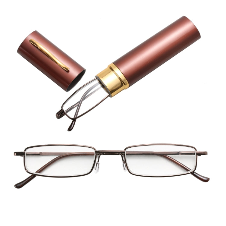 Reading Glasses Metal Spring Foot Portable Presbyopic Glasses with Tube Case, +1.00D, +1.50D, +2.00D – Durable Build, Easy to Use +1.00D Brown