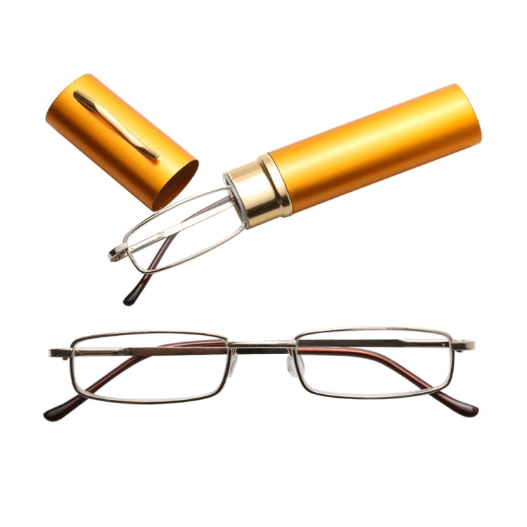 Reading Glasses Metal Spring Foot Portable Presbyopic Glasses with Tube Case, +1.00D, +1.50D, +2.00D – Durable Build, Easy to Use +1.00D Yellow