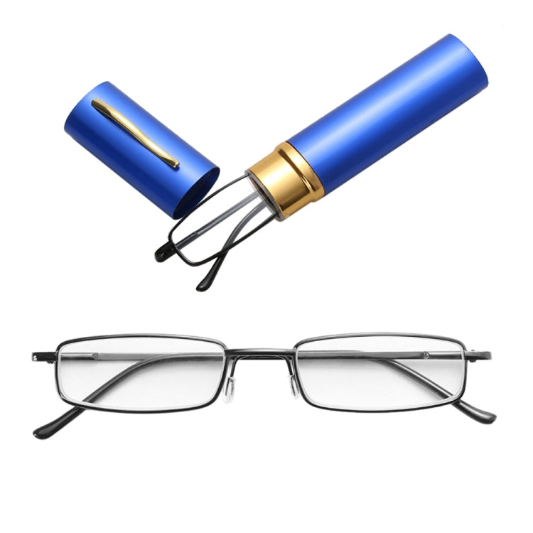 Reading Glasses Metal Spring Foot Portable Presbyopic Glasses with Tube Case, +1.00D, +1.50D, +2.00D – Durable Build, Easy to Use +2.00D Blue