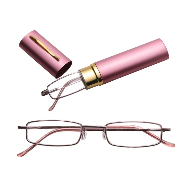 Reading Glasses Metal Spring Foot Portable Presbyopic Glasses with Tube Case, +1.00D, +1.50D, +2.00D – Durable Build, Easy to Use +2.00D Pink