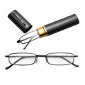 Reading Glasses Metal Spring Foot Portable Presbyopic Glasses with Tube Case, +2.50D, +3.00D, +3.50D +2.50D Black