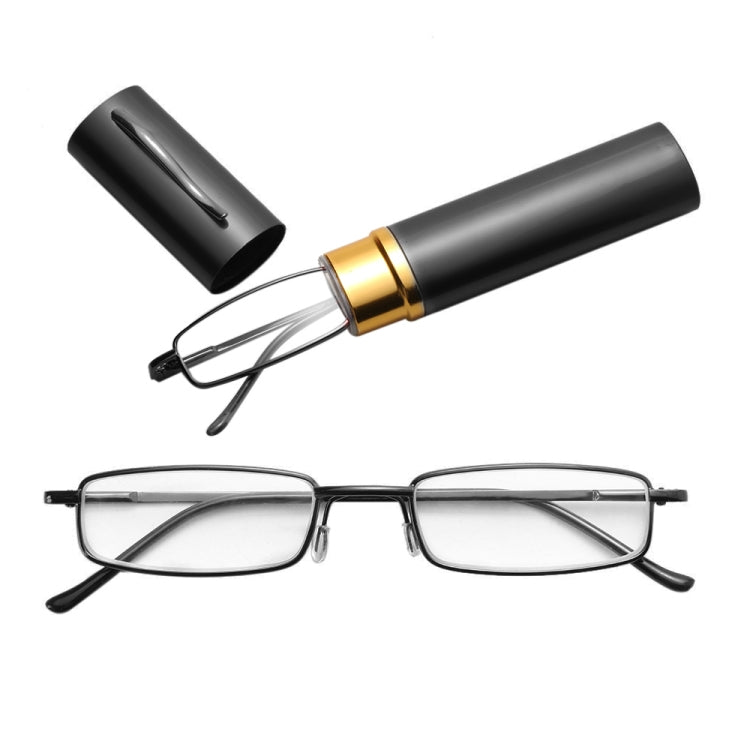 Reading Glasses Metal Spring Foot Portable Presbyopic Glasses with Tube Case, +2.50D, +3.00D, +3.50D +2.50D Black