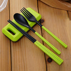 3 in 1 ABS Folding Dinnerware Cutlery Fork Chopsticks Set with Storage Box Outdoor Camping Hiking Traveling Tableware Set – Durable Build, Easy to Use Green