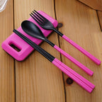 3 in 1 ABS Folding Dinnerware Cutlery Fork Chopsticks Set with Storage Box Outdoor Camping Hiking Traveling Tableware Set – Durable Build, Easy to Use