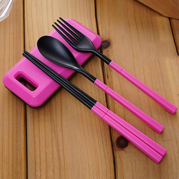 3 in 1 ABS Folding Dinnerware Cutlery Fork Chopsticks Set with Storage Box Outdoor Camping Hiking Traveling Tableware Set – Durable Build, Easy to Use