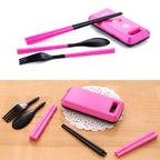 3 in 1 ABS Folding Dinnerware Cutlery Fork Chopsticks Set with Storage Box Outdoor Camping Hiking Traveling Tableware Set – Durable Build, Easy to Use