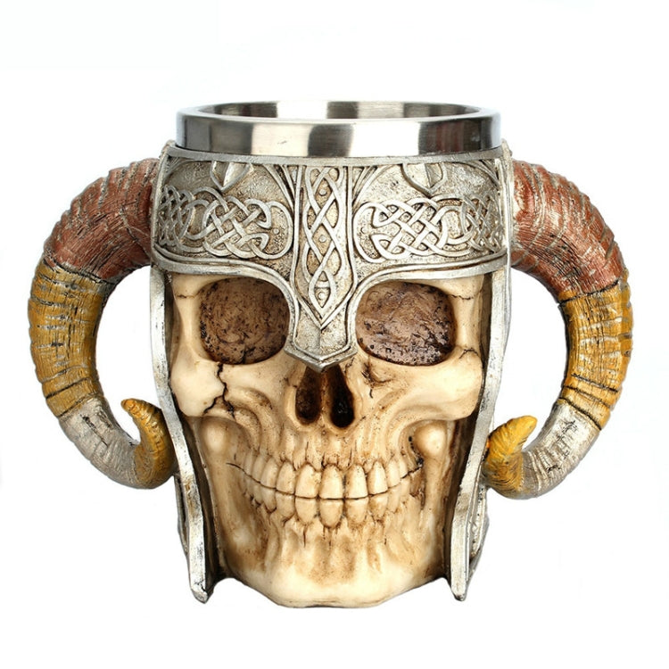 Stainless Steel Skull Mug Ram Horned Warrior Beer Coffee Mug Tea Cup Halloween Bar Drinkware Gift, 501-600ml 501-600ml