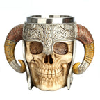 Stainless Steel Skull Mug Ram Horned Warrior Beer Coffee Mug Tea Cup Halloween Bar Drinkware Gift, 501-600ml 501-600ml