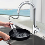 Kitchen Pull-out Faucet Hot And Cold Home 304 Stainless Steel Retractable Rotating Faucet, Electroplated Copper, Stainless Steel Black, Plating 304, Copper Plating + Water Stop