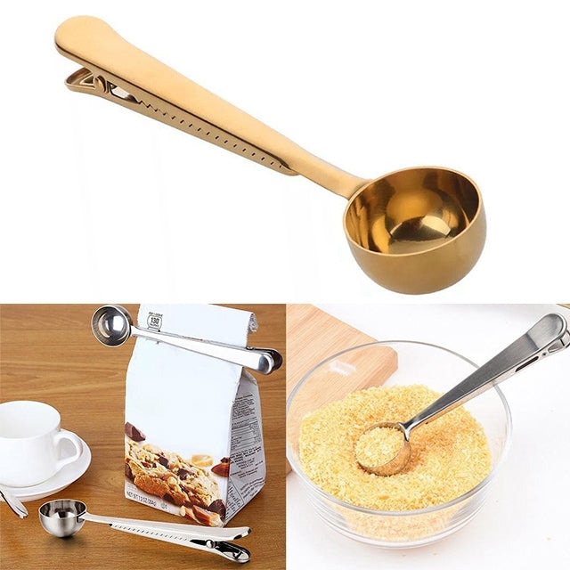 Multifunction Kitchen Coffee Scoop With Clip Stainless Steel Tea Coffee Measuring Cup Coffee Scoop, Coffee Scoop(Silver), Coffee Scoop(Gold), Coffee Scoop(Black), Coffee Scoop(Rose Gold) – Durable Build, Easy to Use Coffee Scoop(Gold) Gold