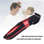 Waterproof Electric Hair Clipper Rechargeable Hair Trimmer Hair Cutting Machine Haircut Beard Trimer, Red, Grey