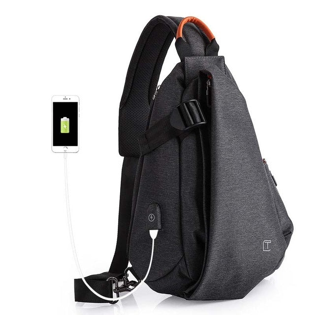 Multifunction Fashion Men Crossbody Bags Chest Pack Messengers Bag Waterproof Shoulder Bag with USB Charging Port, Black-L Black-L Black-L