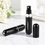 Portable Mini Aluminum Refillable Perfume Bottle Spray Empty Cosmetic Containers Atomizer, Capacity:5ml, Metal Metal Black