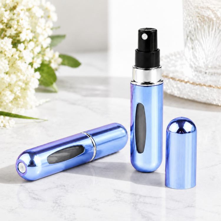 Portable Mini Aluminum Refillable Perfume Bottle Spray Empty Cosmetic Containers Atomizer, Capacity:5ml, Metal – Durable Build, Easy to Use Metal Bright Blue