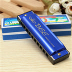 BEE 10-holes Dual-tones C Tone Brace Harmonica, Silver, Blue, Black, Red