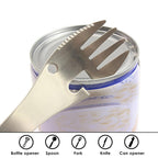 2 PCS 5 in 1 Multi-functional Outdoor Tools Stainless Steel Camping Survival EDC Kit Practical Fork Knife Spoon Bottle/Can Opener