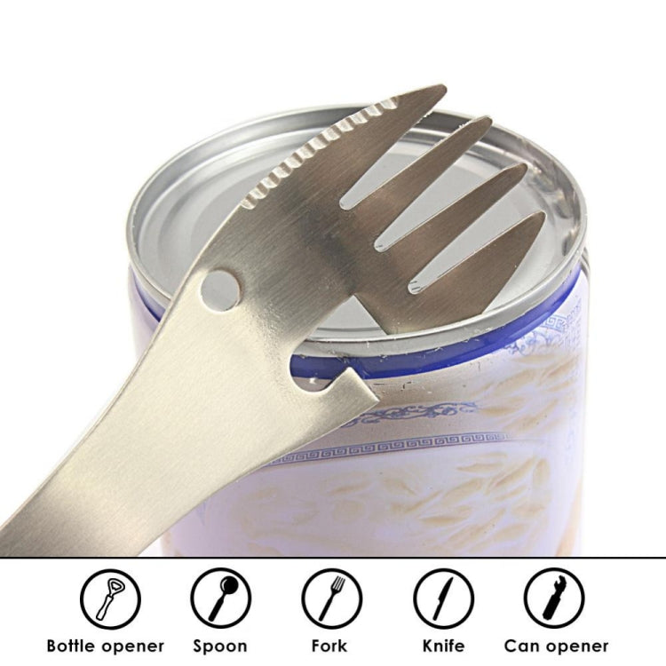 2 PCS 5 in 1 Multi-functional Outdoor Tools Stainless Steel Camping Survival EDC Kit Practical Fork Knife Spoon Bottle/Can Opener
