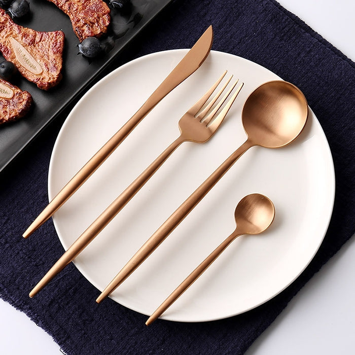 Stainless Steel Cutlery Knives Forks Spoons Western Kitchen Dinnerware Home Party Tableware Set Rose Gold