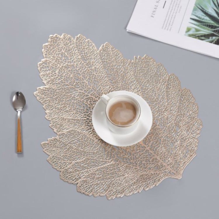 Leaf PVC Heat Resistant Placemat Drink Glass Coaster, Size: 37x47cm Gold