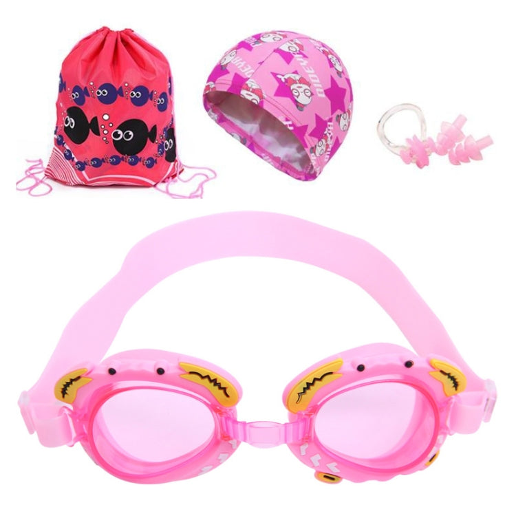 4 in 1 Cartoon Little Crab Waterproof and Anti-fog Silicone Swimming Goggles + Printed Pattern Swimming Cap + Nose Clip Earplugs + Storage Bag Swimming Equipment Set for Children, 4 in 1 Swimming Set (Blue Crab), 4 in 1 Swimming Set (Pink Crab)... –... 4 in 1 Swimming Set (Pink Crab) Pink Crab