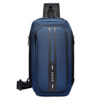 Ozuko 9315 Outdoor Waterproof Men Business Chest Bag Anti-theft Shoulder Messenger Bag with External USB Charging Port, Dark Blue, Black, Dark Gray