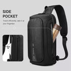 Ozuko 9315 Outdoor Waterproof Men Business Chest Bag Anti-theft Shoulder Messenger Bag with External USB Charging Port, Dark Blue, Black, Dark Gray