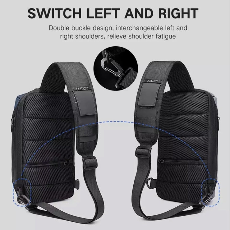 Ozuko 9315 Outdoor Waterproof Men Business Chest Bag Anti-theft Shoulder Messenger Bag with External USB Charging Port, Dark Blue, Black, Dark Gray