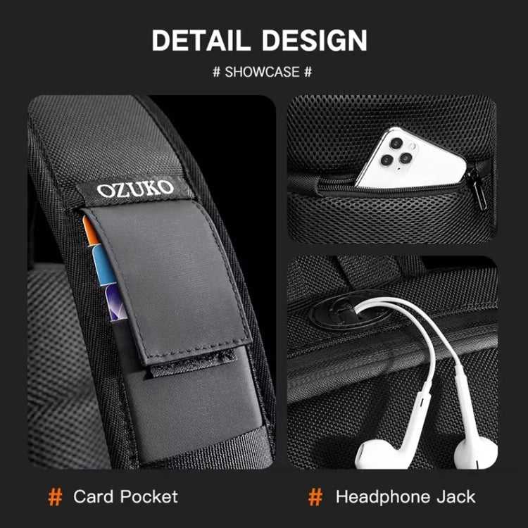 Ozuko 9315 Outdoor Waterproof Men Business Chest Bag Anti-theft Shoulder Messenger Bag with External USB Charging Port, Dark Blue, Black, Dark Gray