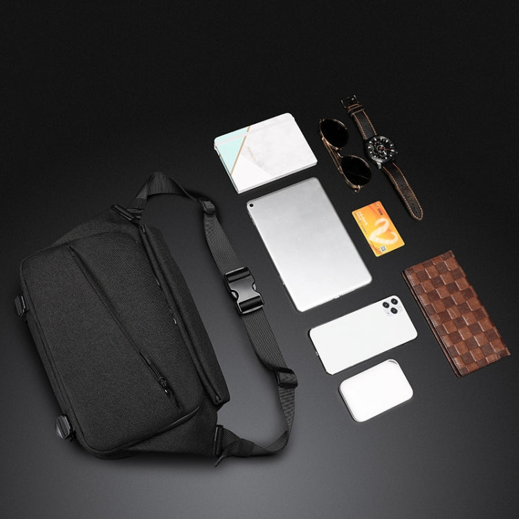 Ozuko 9349 Multifunctional Waterproof Men Messenger Bag with External USB Charging Port, Dark Blue, Black, Dark Gray