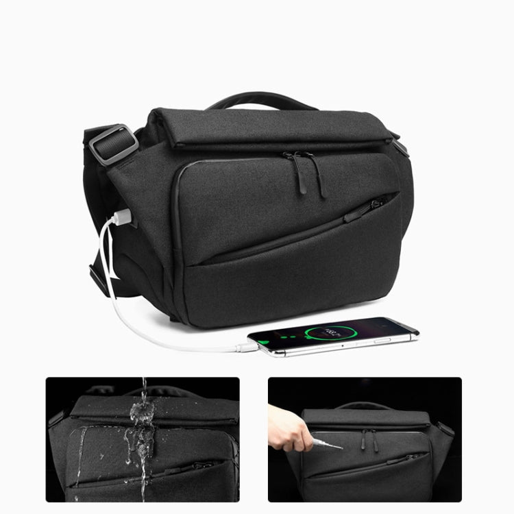 Ozuko 9349 Multifunctional Waterproof Men Messenger Bag with External USB Charging Port, Dark Blue, Black, Dark Gray