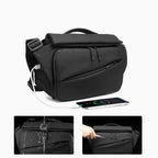 Ozuko 9349 Multifunctional Waterproof Men Messenger Bag with External USB Charging Port, Dark Blue, Black, Dark Gray