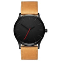 Men Simple Matte Leather Belt Quartz Watch, Brown, White Dial Brown Belt, Black + White, Black Brown