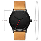 Men Simple Matte Leather Belt Quartz Watch, Brown, White Dial Brown Belt, Black + White, Black