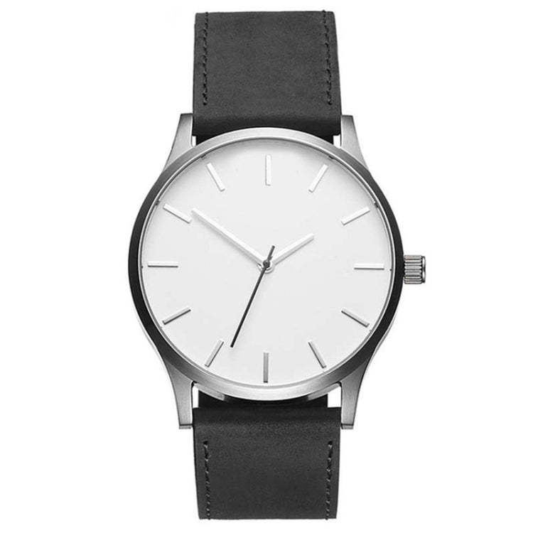 Men Simple Matte Leather Belt Quartz Watch, Brown, White Dial Brown Belt, Black + White, Black Black + White