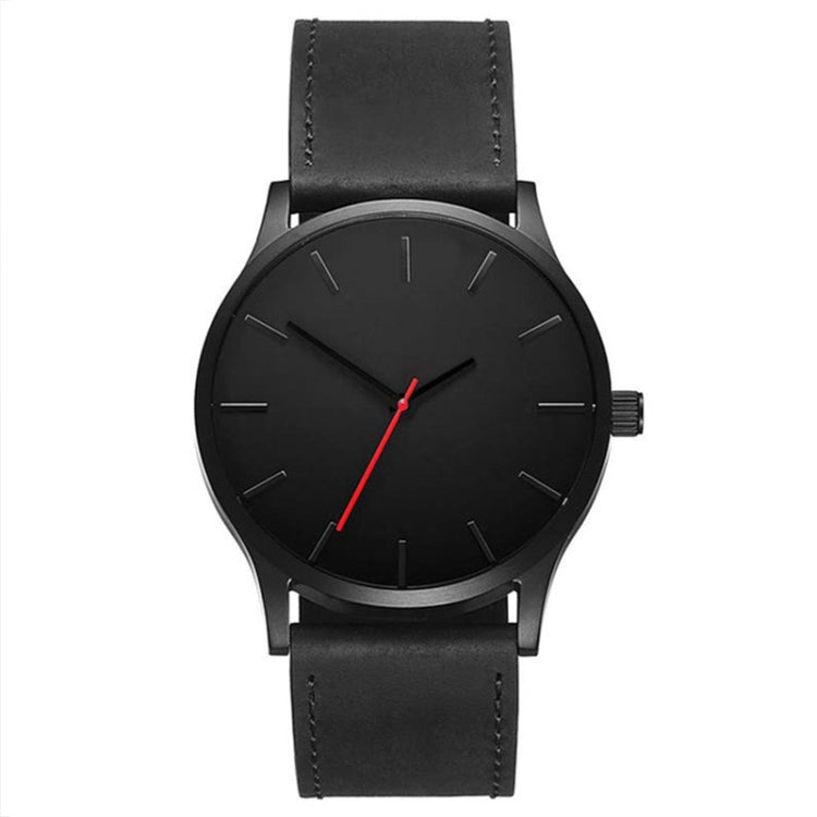 Men Simple Matte Leather Belt Quartz Watch, Brown, White Dial Brown Belt, Black + White, Black Black