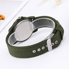 055 Men Canvas Strap Luminous Watch, Black belt black face, Blue dial, Green