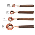 Walnut Handle Copper-Plated Kitchen Baking Tools Bartender Scale Measuring Set, 4 PCS / Set Measuring Spoon, 4 PCS / Set Measuring Cup